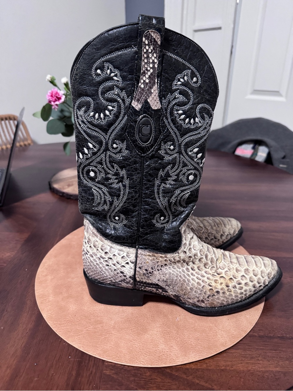 Black and Natural Python Western Boots - Men's Exotic Leather Cowboy Boots